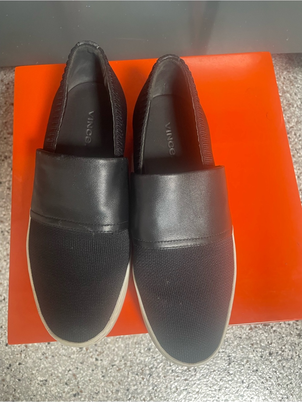 Vince Knit and Leather Black Slip-Ons